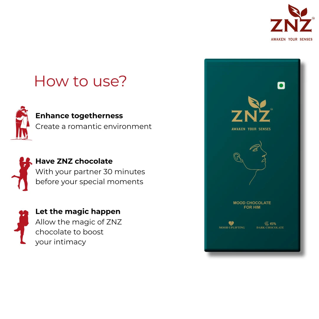 ZNZ chocolate for men packaging with usage instructions 